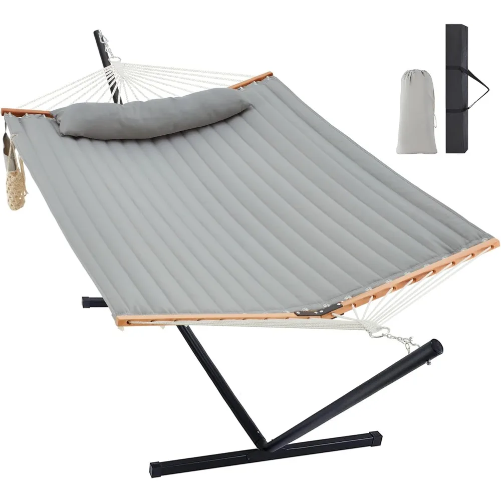 

Гамак для двух человек с подставкой, сверхмощный гамак для патио на открытом воздухе с портативной стальной подставкой, большие двойные гамаки, грузоподъемность 480 фунтов
