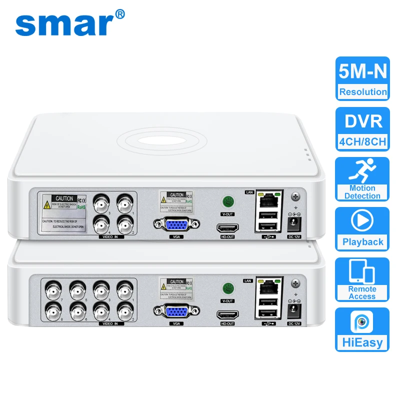 Smar DVR 5M-N Híbrido 5 em 1 4 ou 8 Canais Compatível TVI CVI AHD CVBS e IP Gravador de Vídeo com Áudio P2P Detecção de Movimento