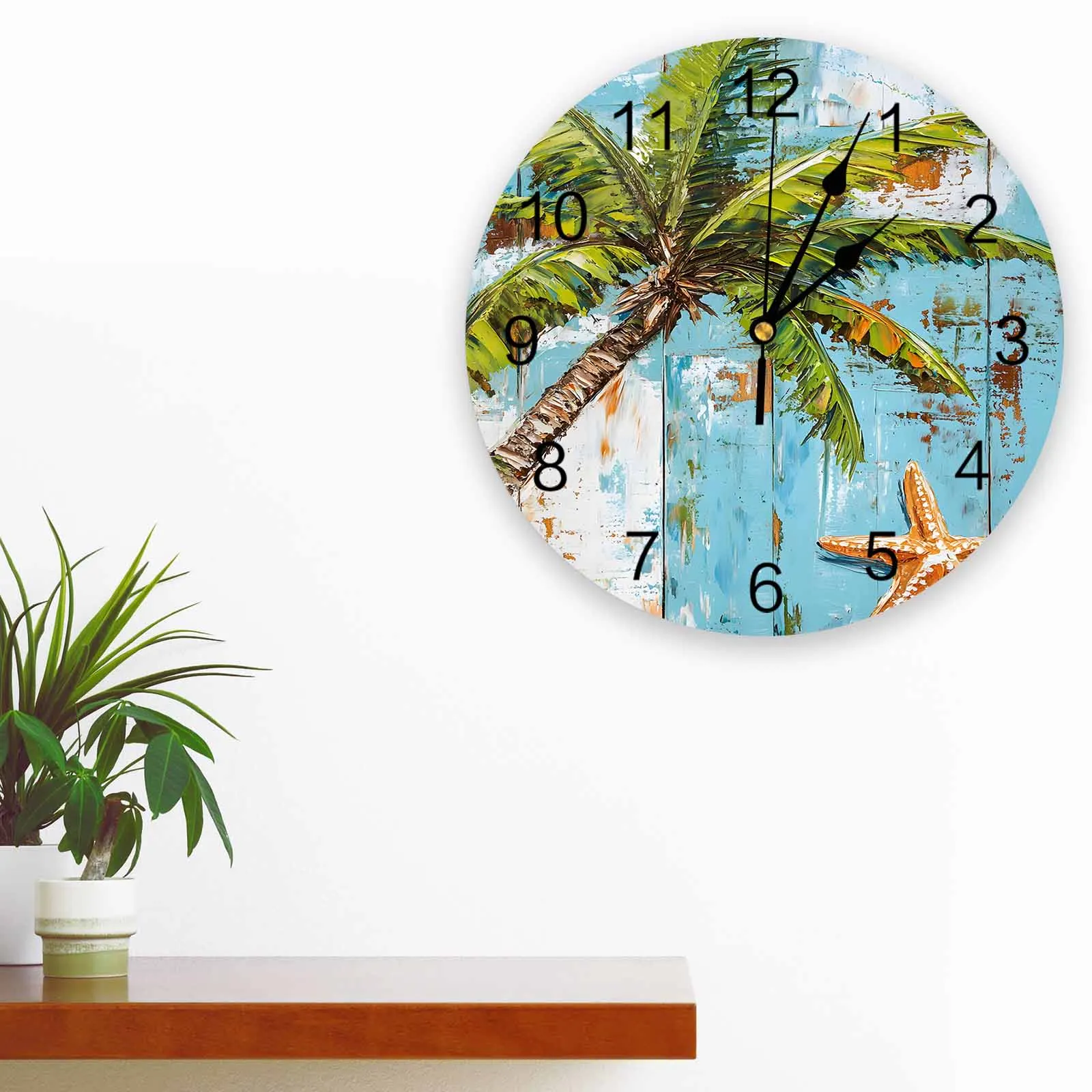 

Vintage Wood Grain Coconut Tree Wall Clock Large Modern Kitchen Dinning Round Clocks Bedroom Silent Hanging Watch