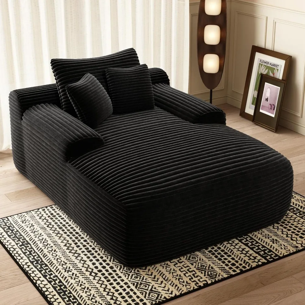 

67" Oversized Corduroy Boneless Lounge Sofa Chair in Black, Deep Seat Sleeper Sofa Couch for Bedroom, Cozy Reading Lounger, Comf