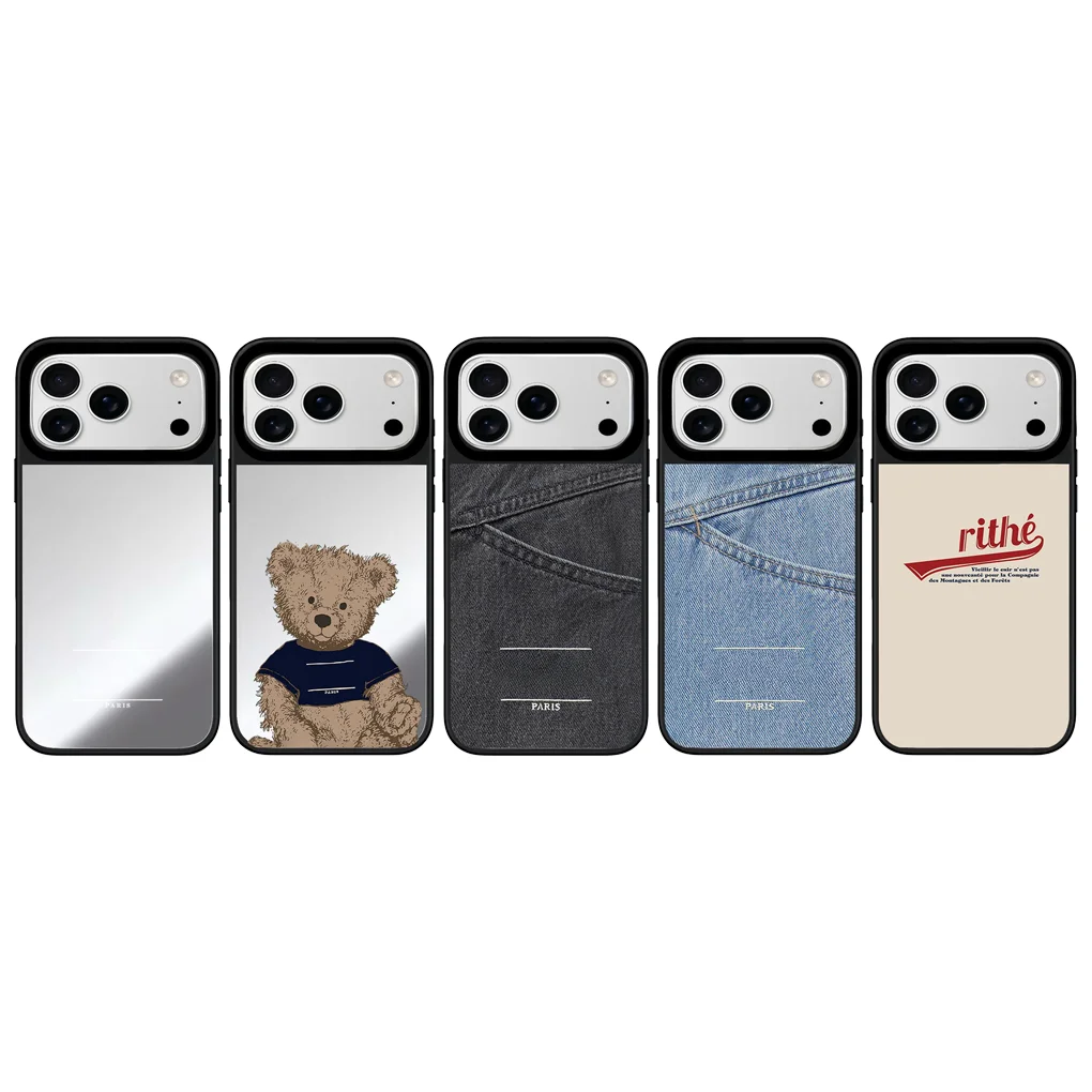 

Denim Pattern Mirror Surface Black Border Magnetic Phone Case Cover for IPhone 12 13 14 15 16 17 Pro Max Case