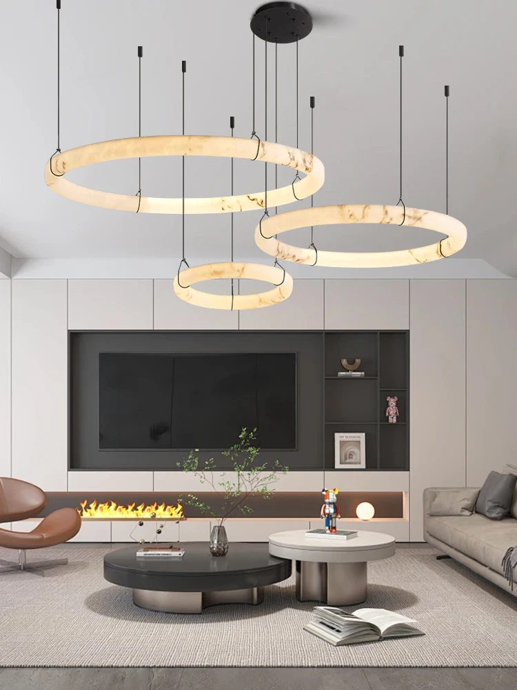 Led 2026 Newly Design Imitation Marble Ceiling Pendant Lamp Round Big Light Fixture for Living Room Villa Apartment Ceiling Deco view 4
