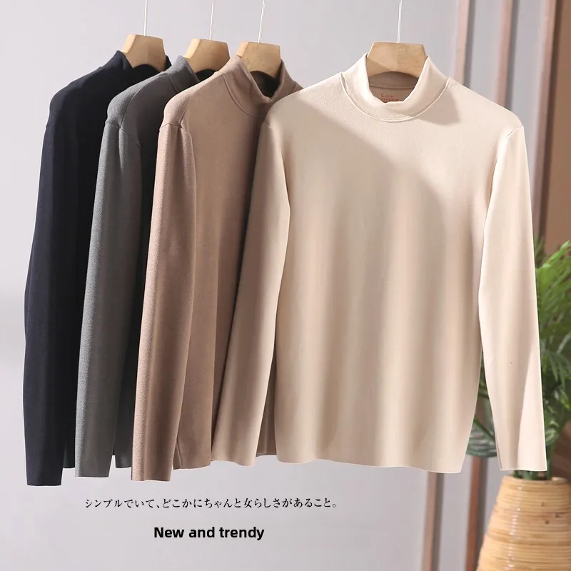 

Men's Double-Sided Fleece Thermal Underwear High Collar Slim Fit Elastic Heat Retention Base Shirt Pure Color Simple Style Lo...