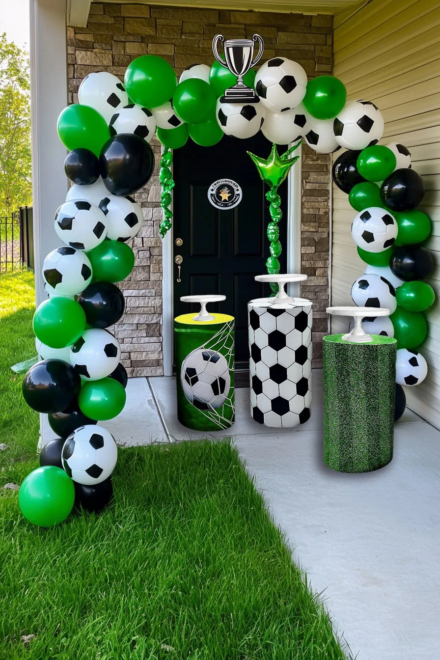 1 set (5 pezzi) coperture per cilindri calcio sport tema copertura piedistallo elastico per festa di compleanno baby shower tovaglia decorazione puntello