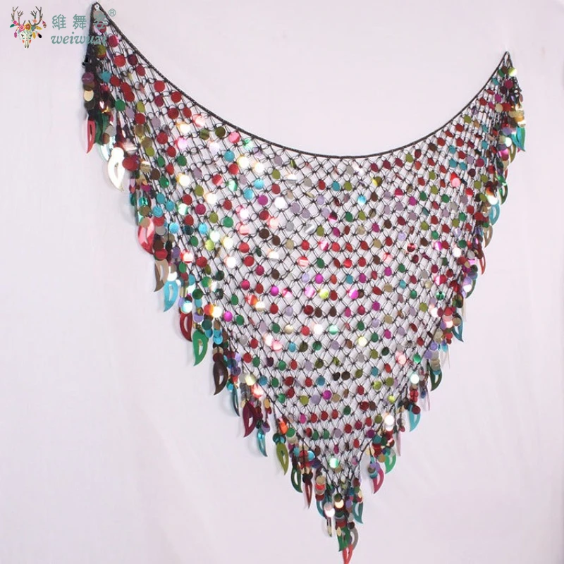 ملابس رقص البطن بلينغ تألق الترتر وشاح الورك القبلية هامش شرابة تنّورة ملفوفة حزام النساء Dancewear الإكسسوار بلون