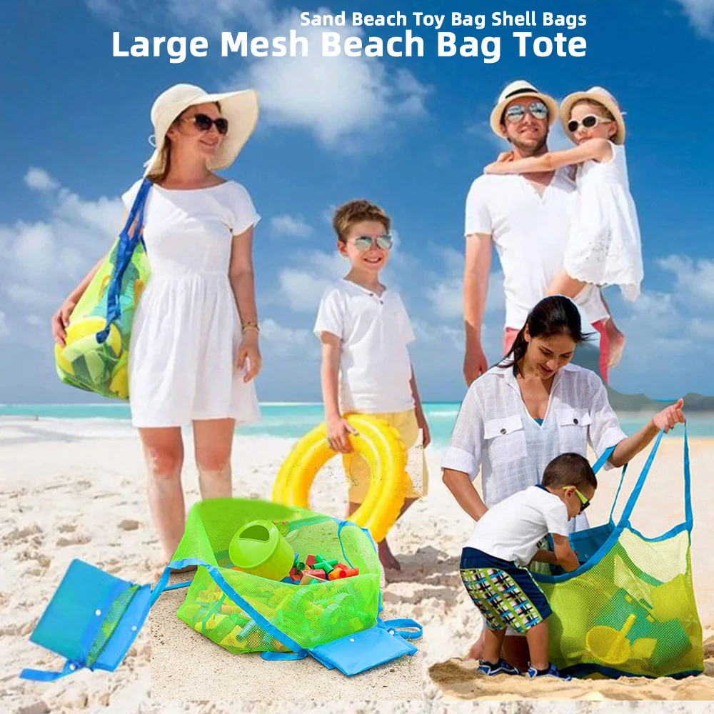 Sac en filet de grande taille, fourre-tout pour jouets de sable, plage pour enfants, collecte de coquilles, maille de plage, fournitures de piscine de sable pour enfants, livraison directe