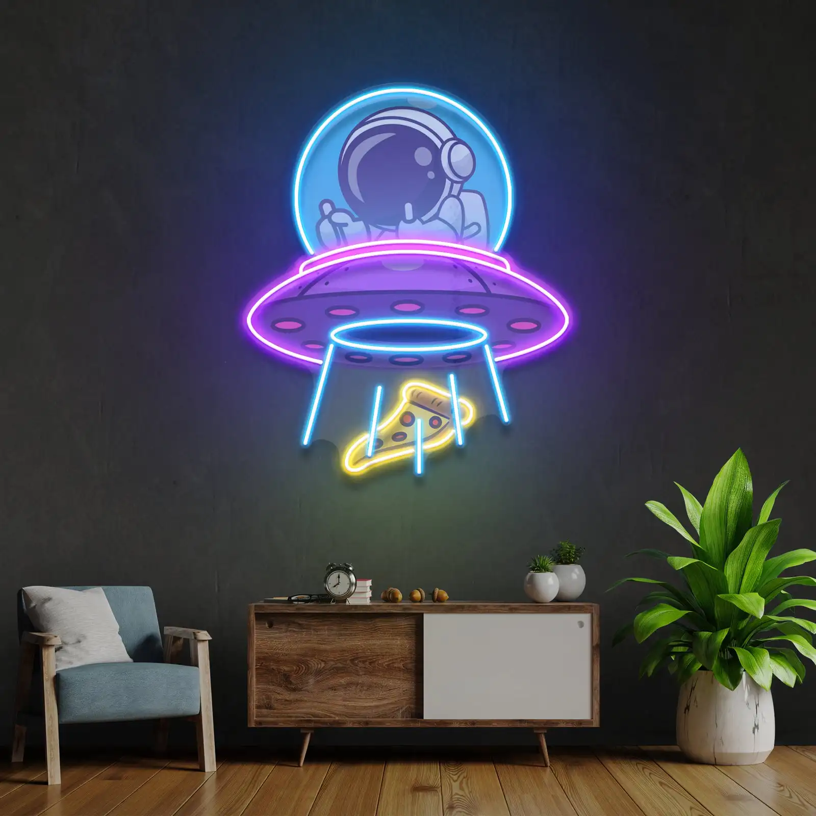 UFO Astronaut Neon Sign Wall Decor Artwork Teens Children Bedroom Dimmable USB Night Sign Astronaut Space Game Room Decor