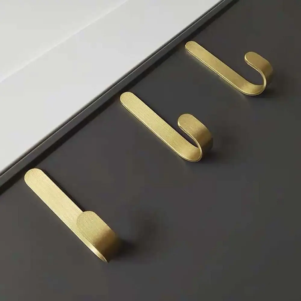 Punch-free Brass Wall Hook Gold J Shaped Key Holder Clothes Hook for Kitchen Bathroom