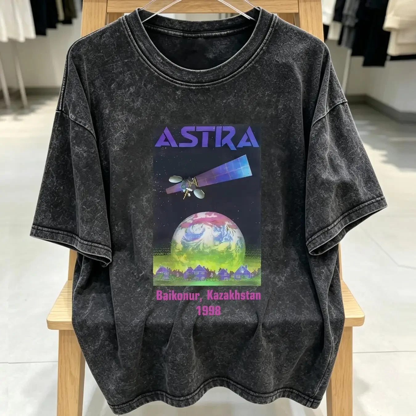 washed T Shirt Vintage 1998 Astra 2A Satellite Launch Baikonur Kazakhstan Lg NWOT Rare vintage Washed Versatile
