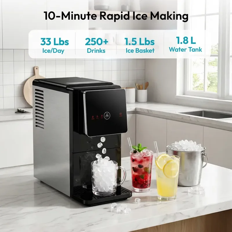 For ETL Euhomy 33LBS/24H Compact Countertop Chewable Nugget Ice Self-Cleaning Automatic Ice Dispenser for Bar