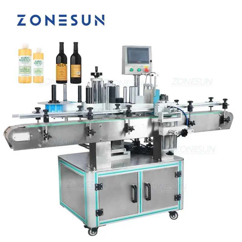 ZONESUN ZS-TB260Z Macchina per il posizionamento e l'etichettatura delle bottiglie di bevande d'acqua in vetro rotondo completamente automatico