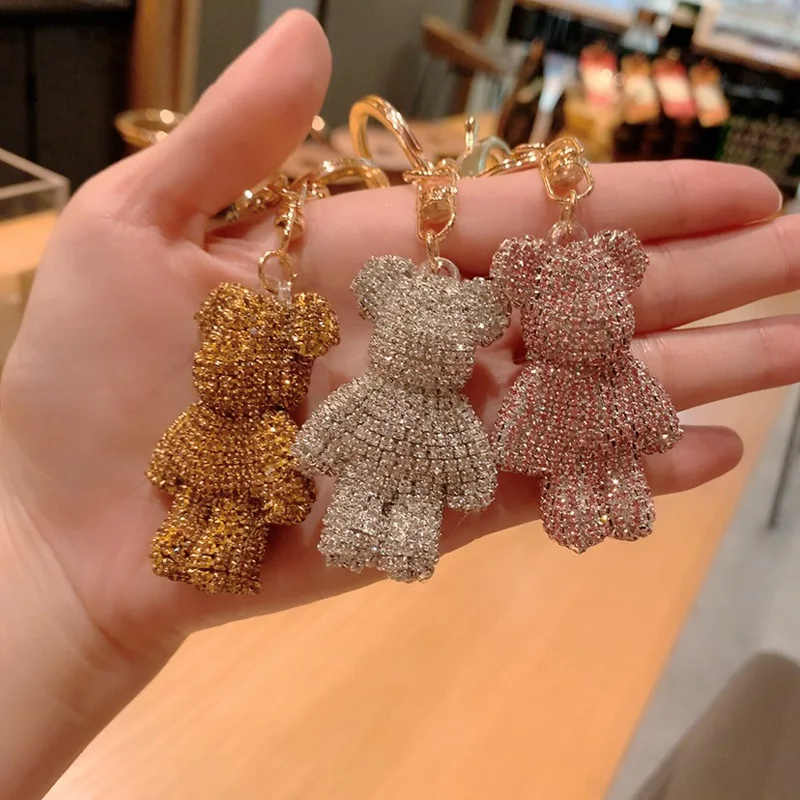 High Quality Faux Diamond Bear Key chain bag faux diamond animal key chain belt car key box pendant fancy pendant