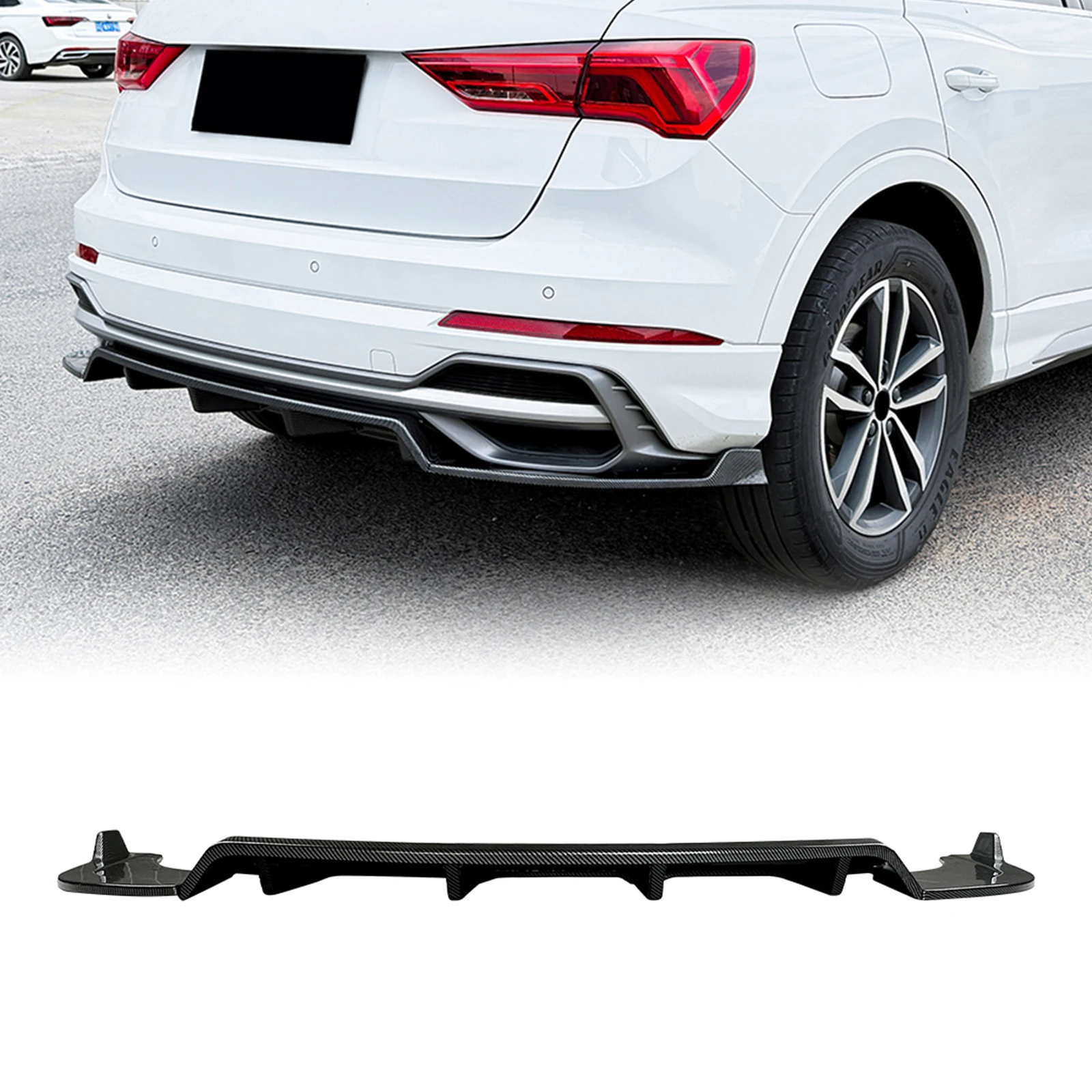 

For Audi Q3 F3 Sline 2019-2026 S-Line Rear Bumper Diffuser Lip Gloss Black/Carbon Fiber Look Boot Lower Spoiler Splitter Guard