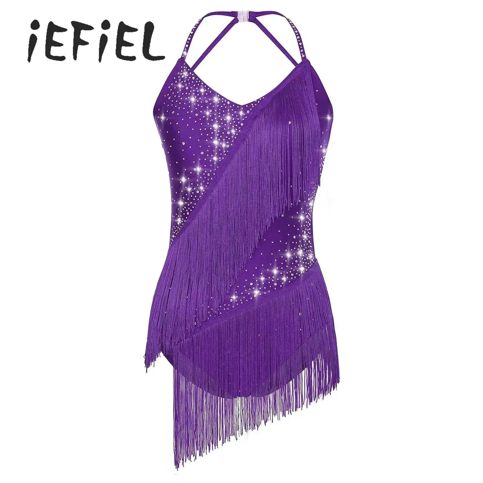 Vestido de leotardo con borlas para baile latino con diamantes de imitación para mujer, traje con flecos brillantes, trajes para actuación de patinaje de Tango Cha-Cha Salsa