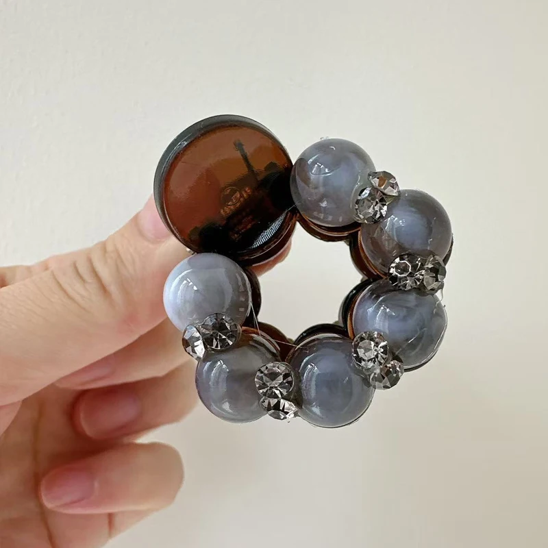 マルチカラーエレガントラインストーンスモールヘアクリップ レディース 韓国風ボールヘッドヘアクロウ ファッションガール バックオブザヘッドポニーテール