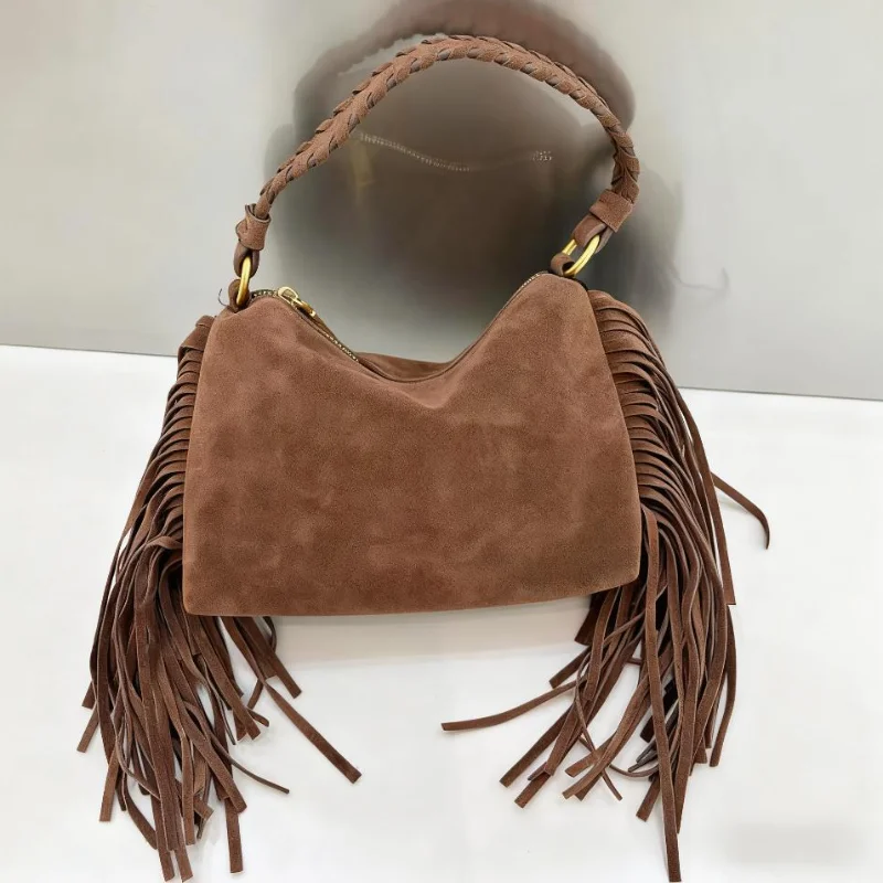 Retro elegante borla crossbody saco marca de moda designer bolsa novo estilo bolsa feminina versátil alta qualidade cor sólida saco