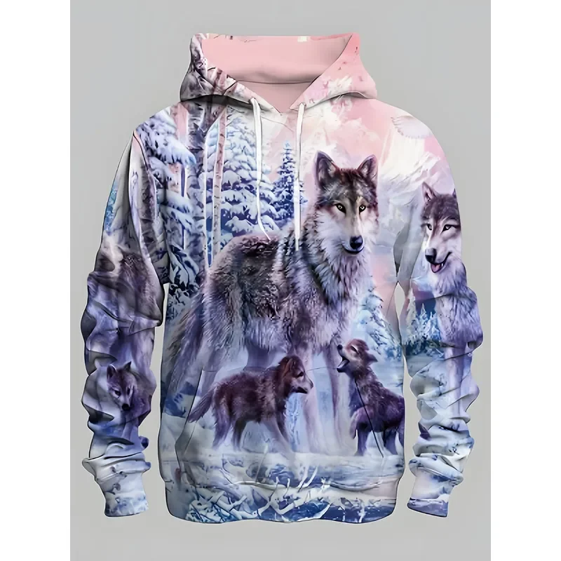 2026 Fashion 3D Digital Print Hoodie Wild Wolf Clan Forest Pattern Men Women Casual Sweatshirt Streetwear Trendy Pullover
