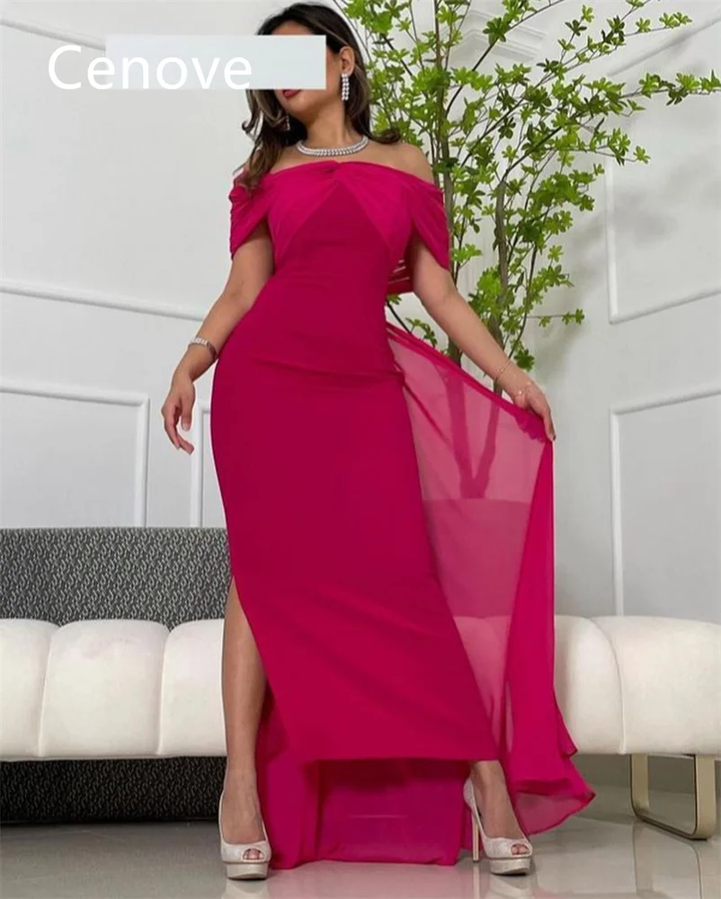 

Cenove Off the Shoulder Neckline Prom Dress Short Sleeves With Ankle Length Evening Summer Elegant Party Dress For Women2023