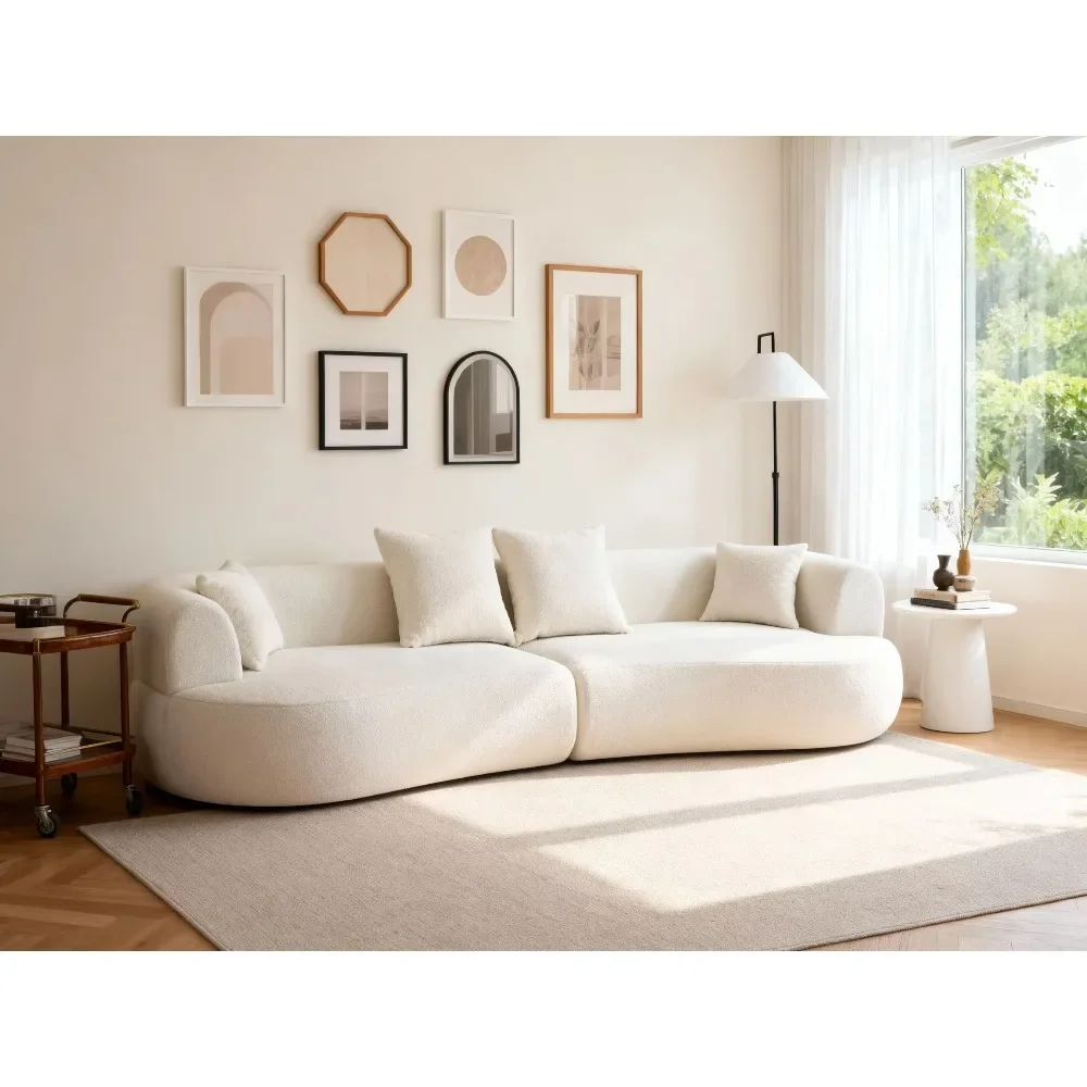 Curved Sherpa Fabric Sofa Semi Circular Boucle Couch Convertible Adjustable Lounge Sofa Modern Living Room Apartment Furniture
