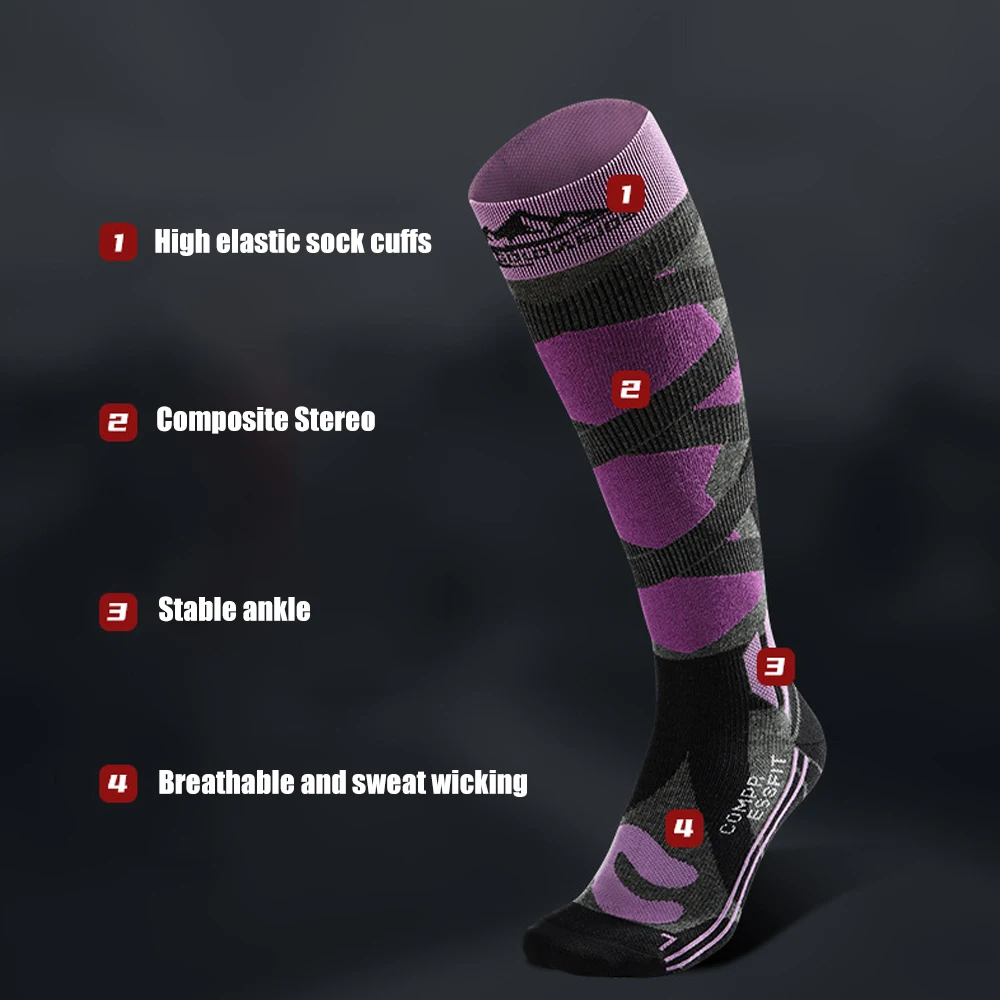 1Pair Ski Socks for Women Men Compression Knee High Winter Warm Socks for Skiing Snowboarding Outdoor Sports Gift