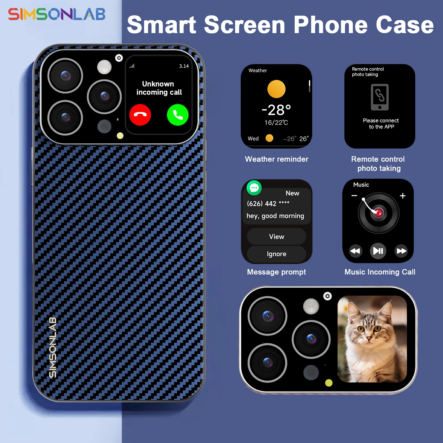 

2025 Smart Phone Case 1.83''Screen Window Custom Photo/Video Wallpaper Selfies Camera Magnetic Charge for iPhone 13/14/15/16PM