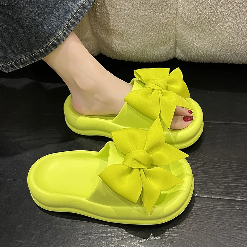 Rubber Slippers Med Butterfly-Knot Shoes Woman 2023 Luxury Slides Platform Designer Flat Summer Fashion Butterfly-knot PU