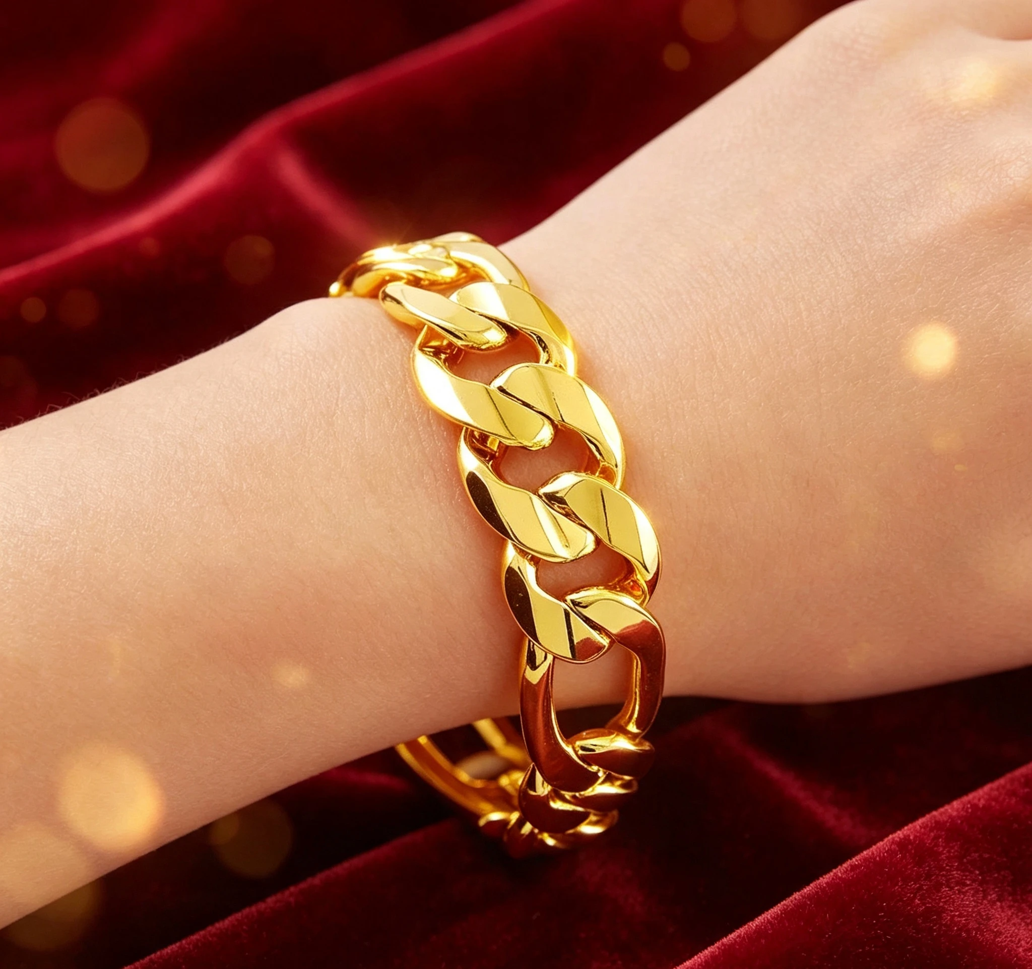 24K 9999 Pure Gold real gold 6MM 8MM 10MM side three to one fashion domineering men's gold bracelet Giving gifts for friends