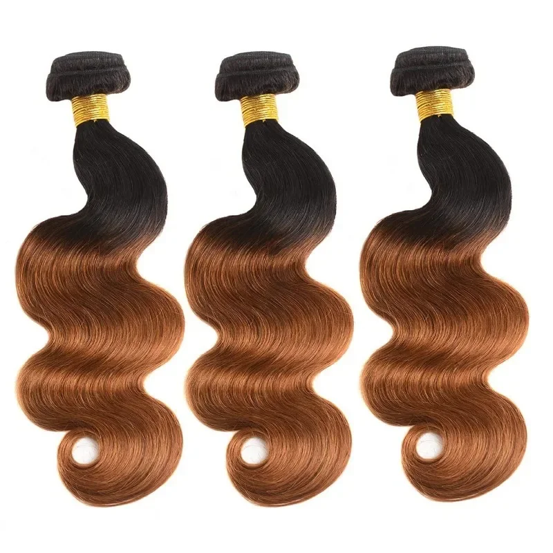 Extensão brasileira do cabelo humano da virgem para mulheres negras, pacotes marrom do ombre, onda do corpo, 100% real, 100g pelo PC, 1B30