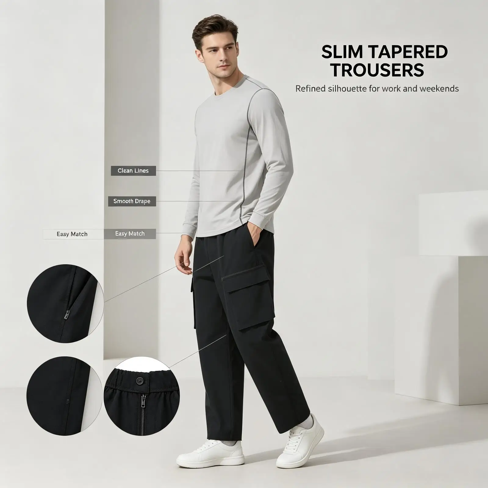 Under Armour Men's Black Slim Tapered Casual Pants, Solid Color Stretch Trousers, Premium Fashion Pants for Work Office