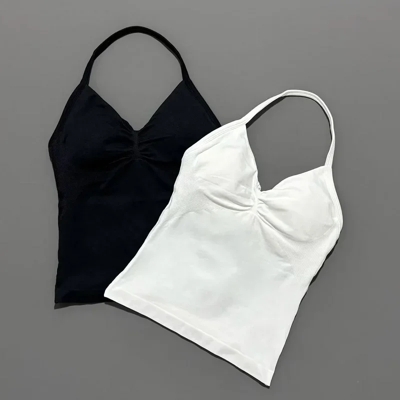 HISTELLO Df Dupe تأثير الخطوط الطويلة Strappy سترة يوجا امرأة عارية الذراعين تانك القمم الرياضة اللياقة البدنية حمالات الصدر الجري تجريب الصالة الرياضية الرسن