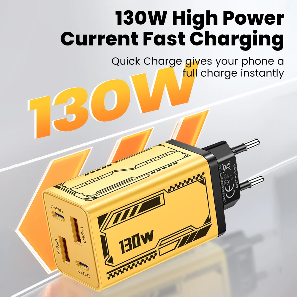 Elough 2USB C 2USB A 130 واط شحن سريع شاحن الهاتف نوع C شحن الاتحاد الأوروبي/الولايات المتحدة محول آيفون 16 15 هواوي Xiaomi POCO
