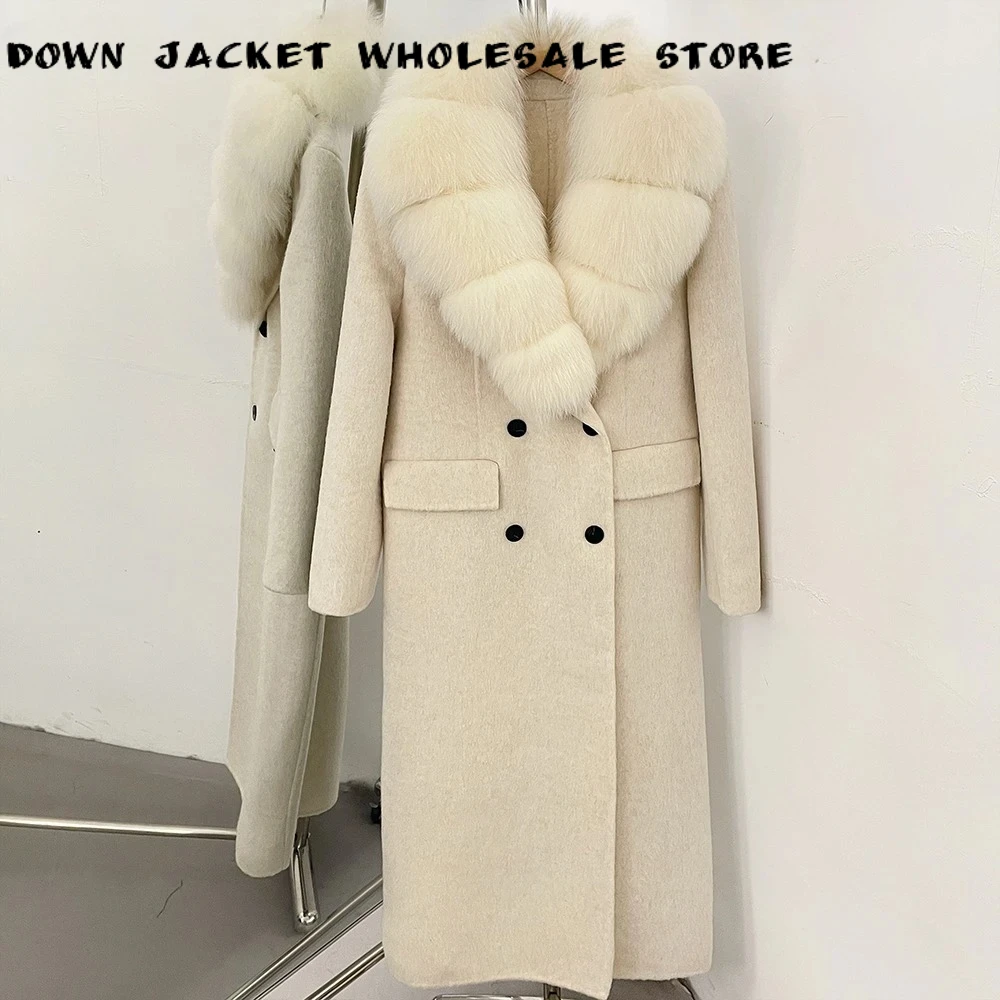 Women's Oversized Wool Blend Long Overcoat Double Face Outerwear Thick Warm Minimalist Old Money Style Office Wear Cold Season