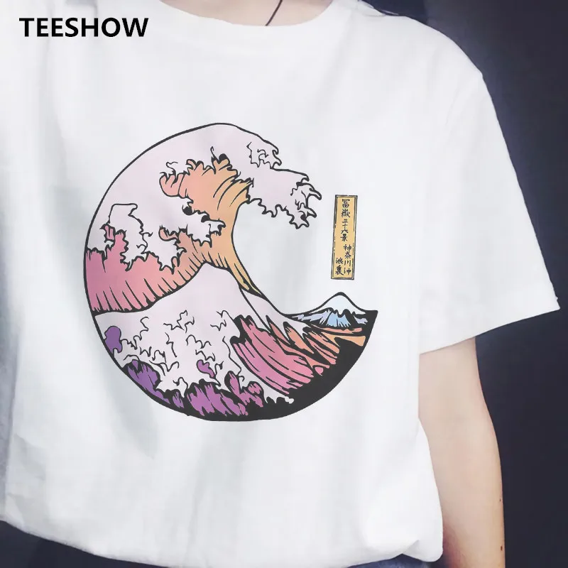 Japanese Style T-shirts Women Printed Sunset Over The Sea Harajuku White Short Sleeve Casual Tshirt Summer 2020 Tee Shirt Female