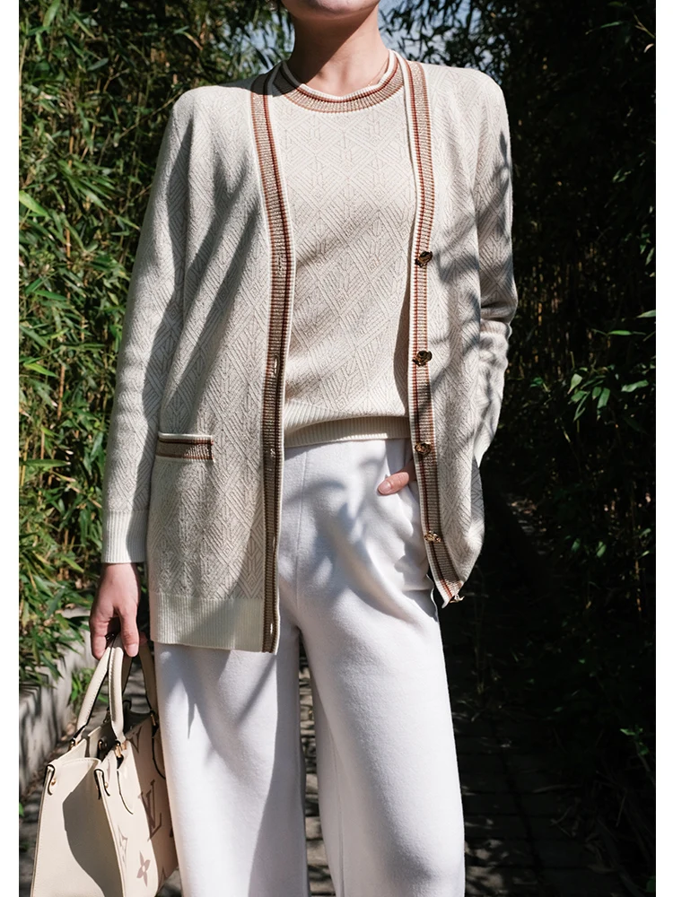 

Women's Knitted Wool Blend Open Cardigan with Silk round Ne Design Straight Fit Commute Sle Long Sve Autumn Faion