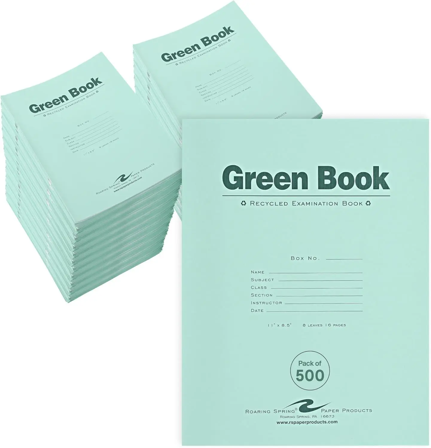 

Переработанные экологичные тетради для экзаменов, 500 листов, 11 x 8,5 дюймов, широкая разлиновка с полями, сделано в США