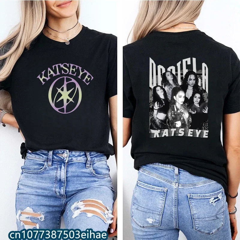 Vintage KATSEYE Pattern Tee Stylish K-pop Korean Outfit Soft Pure Cotton Loose Fit Street Clothes for Ladies and Teen Girls