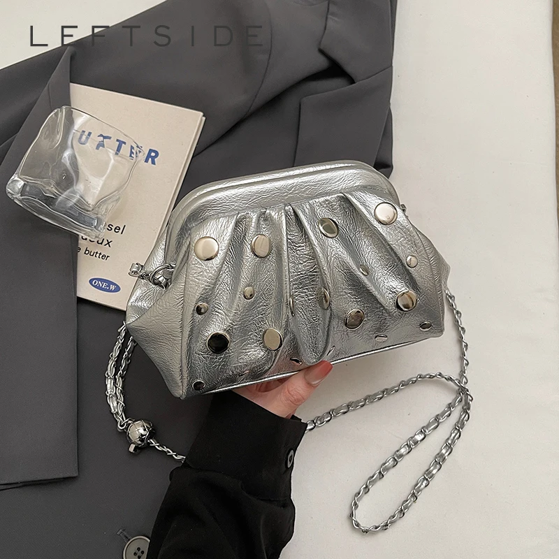 

Women's Mini Silver Rivet Metallic Kiss-Lock Bag Trendy Fashion Aesthetic Daily Party Crossbody Shoulder Bag 2026 Handbags New