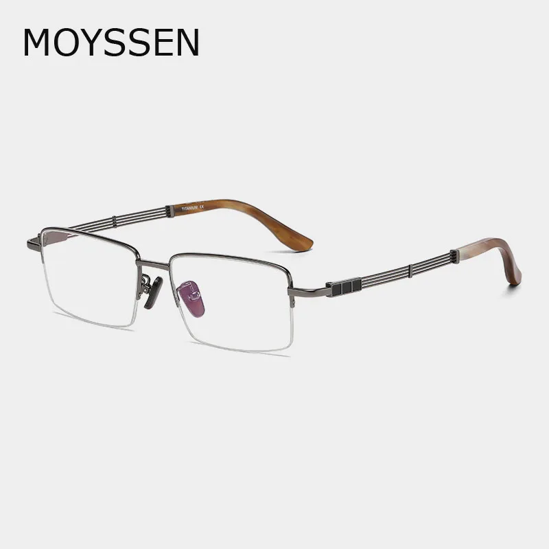 

High End Titanium OX Horn Semi- Rim Eyeglasses Business Men Fashion Quality Half Frame Can Customize Myopia Presbyopia Lenses