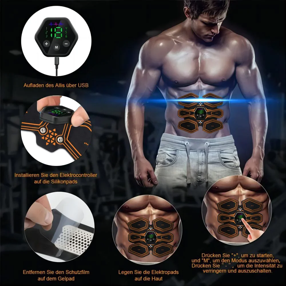 EMS Abdominal Muscle Stimulator Fitness ABS Arm&Hip Training Patches Muscle Exercise Instrument USB Charging Body Massage