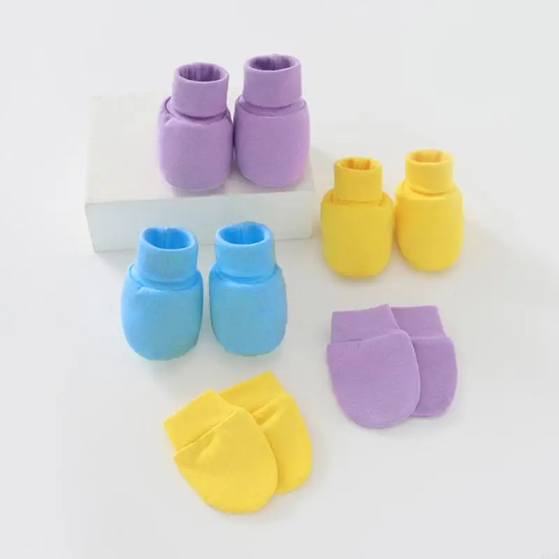 幼児のためのC5AFベビーソリッドカラーミットソフトコットン快適なスクラッチミトンアンクルソックスかわいいターバンビーニーキャップキット