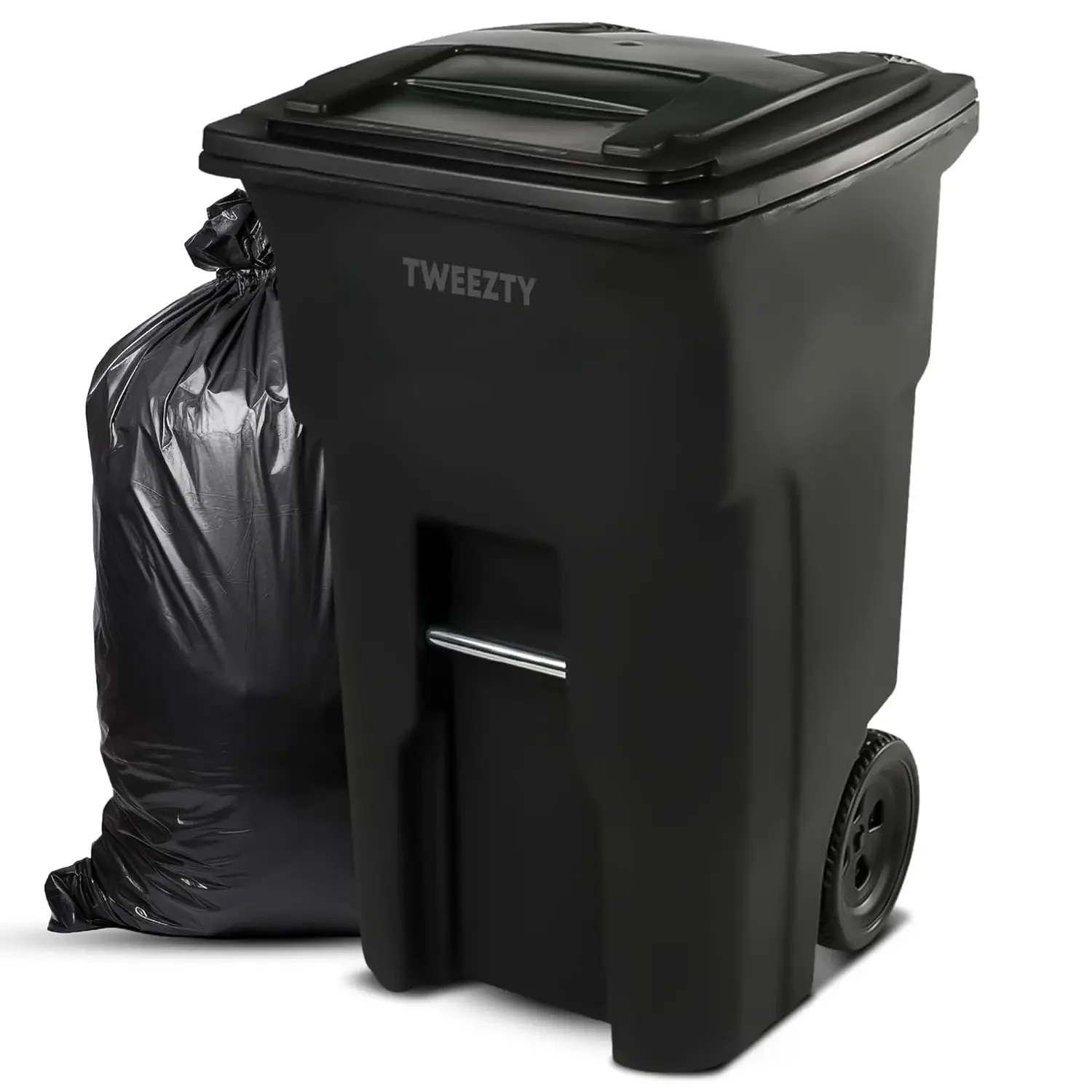 

64 Gallon Heavy Duty Trash Can - Durable Plastic Garbage Bin with Lid and Wheels - Rugged Outdoor Waste Container