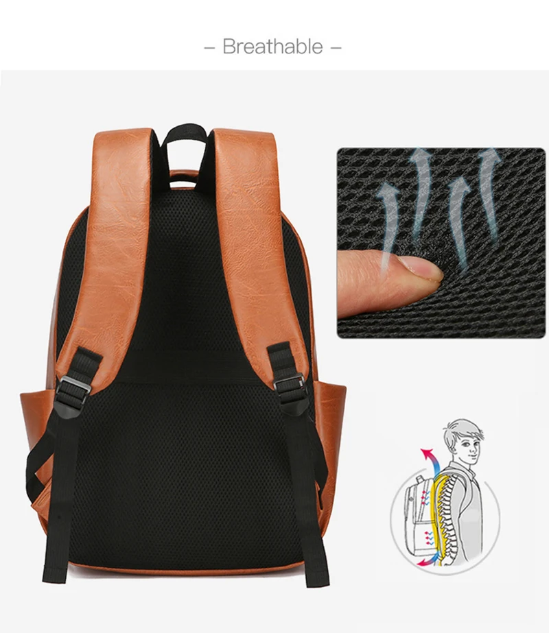 Men'S Backpack PU Leather Knapsack Executive Briefcase Portable Office Casual Travel Laptop Office Waterproof Business Back Pack