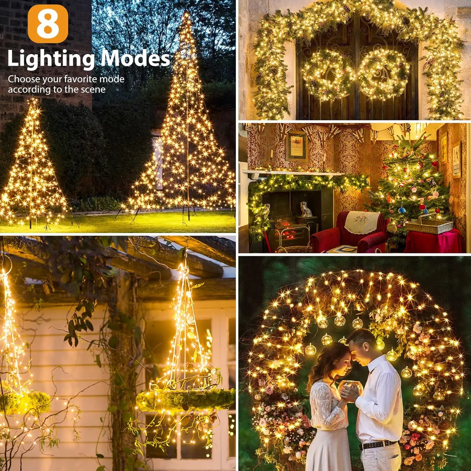 أضواء عيد الميلاد الشمسية في الهواء الطلق مقاوم للماء 400LED وميض أضواء شجرة الجنية للحزب حديقة فناء زينة عيد الميلاد