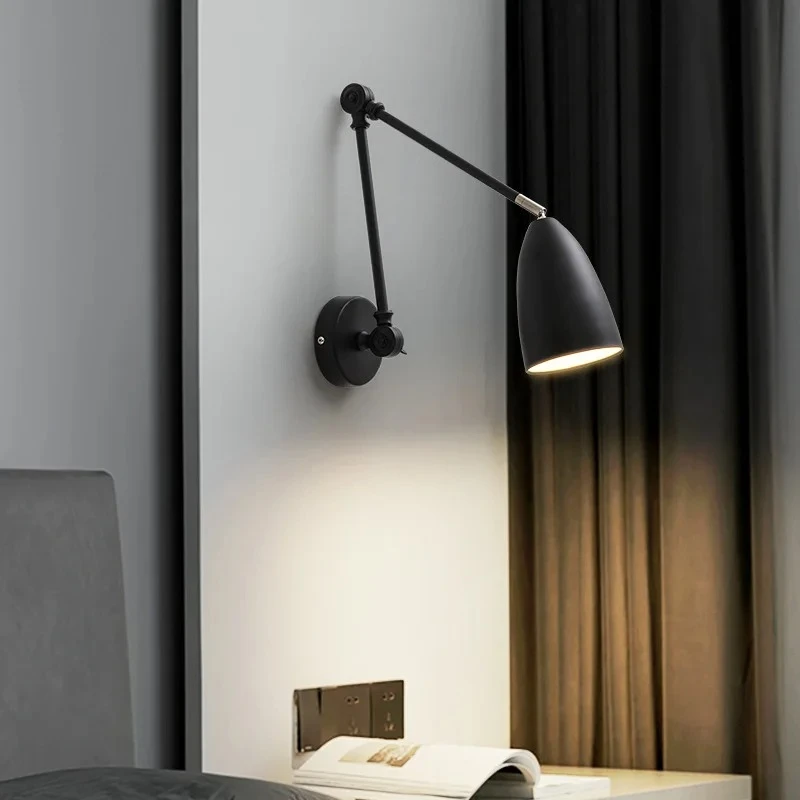 

Rocker Arm Wall Lamp Bedroom Bedside Light Nordic Telescopic Long Arm Study Reading Lamp Long Rod Industrial Style Wall Light