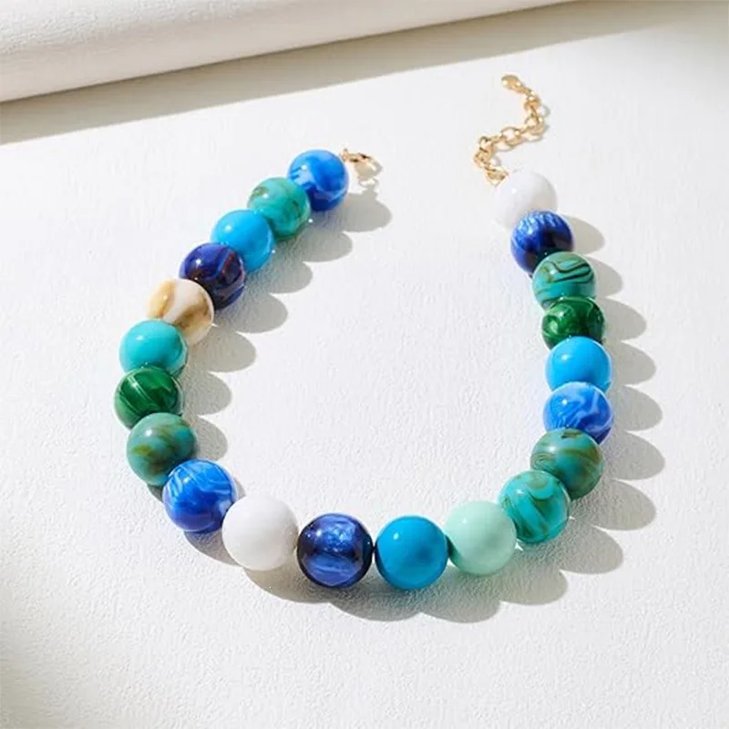 New 20mm New Resin Color Ball Mixed Necklace Women All-match Casual Party Necklace