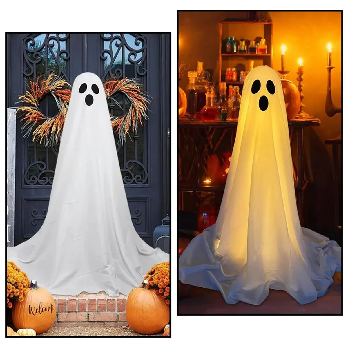 Halloween LED Light Up, Assustador, Em pé, Fantasma Branco, Decoração iluminada, Gigante, Fantasmas bonitos, Feriado