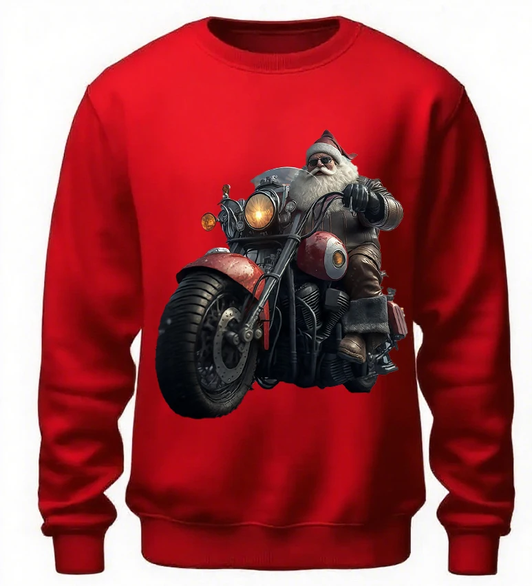 سانتا كلوز دراجة نارية الجرافيك تي شيرت لعيد الميلاد الخريف بلوزات Y2K الأطفال هوديس الرجال والنساء بلوزات