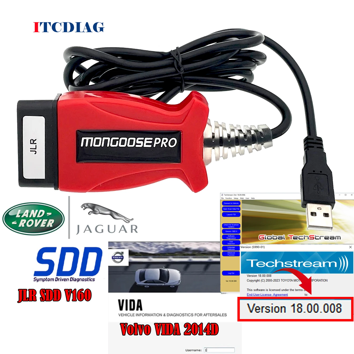 V160 JLR SDD Pro J2534 for Volvo 2014D andfor TOYOTA TIS Techstream 18.00.008  for Land Rover 3in1 OBD2 Scanner PK MINI VCI