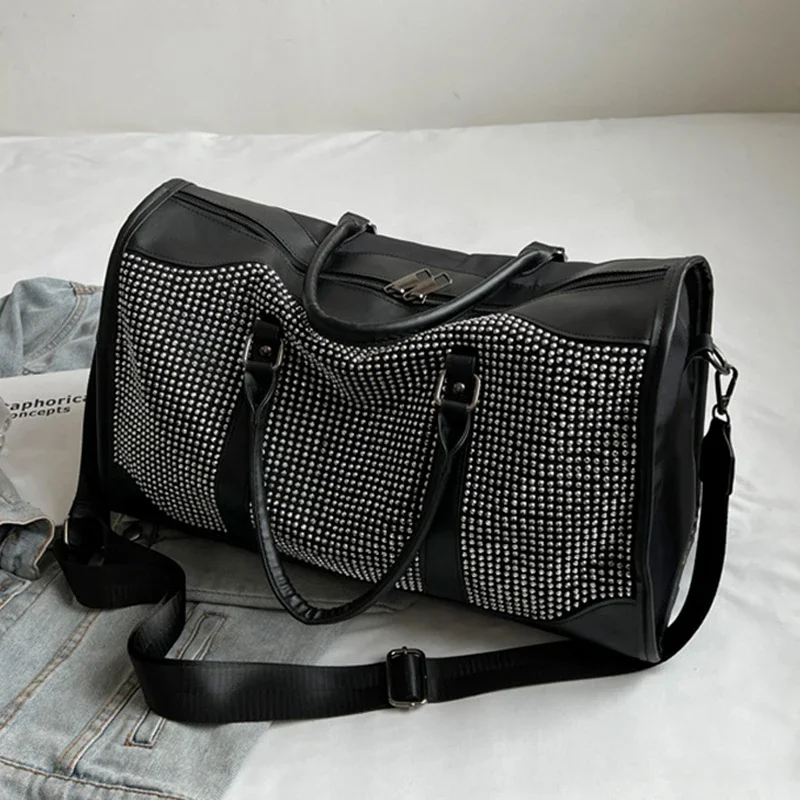 Borsa da viaggio di grande capacità Borsa da donna casual in stile coreano Borsa da fitness sportiva con diamanti con paillettes Borsa da viaggio a