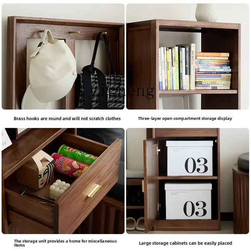GZ-1 North American Black Walnut Solid Wood Entryway Cabinet Shoe Cabinet Screen Partition Home Storage Cabinet